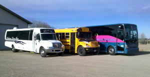 Party bus, charter bus, and school bus
